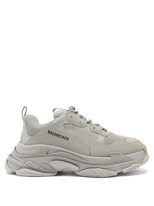 Matchesfashion.com Balenciaga - Triple S Leather And Mesh Trainers - Mens - Light Grey