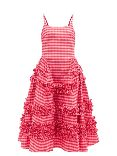 Molly Goddard - Ruby Frilled Gingham Midi Dress - Womens - Pink