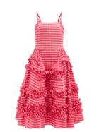 Molly Goddard - Ruby Frilled Gingham Midi Dress - Womens - Pink