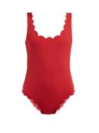 Matchesfashion.com Marysia - Palm Springs Scallop Edged Swimsuit - Womens - Red