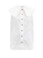 Matchesfashion.com Ganni - Ruffled-collar Sleeveless Poplin Shirt - Womens - White