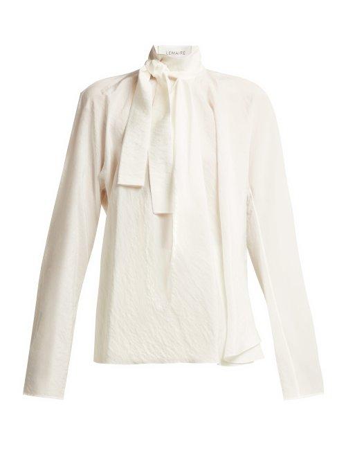 Matchesfashion.com Lemaire - Neck Tie Silk Blend Blouse - Womens - Ivory