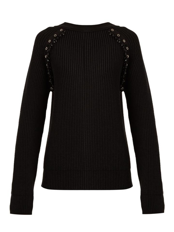 No. 21 Embellished Ribbed-knit Wool Sweater