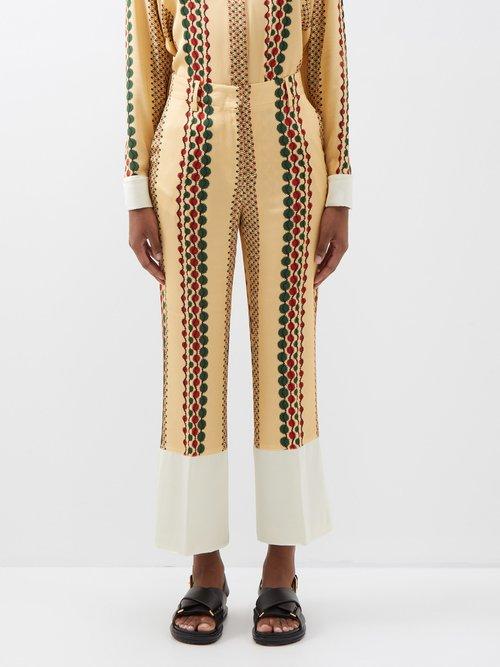 Wales Bonner - Harmony Printed Satin Trousers - Womens - Beige Multi