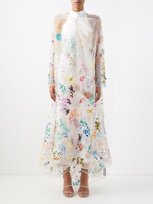 Ashish - Confetti-sequinned Silk-organza Cape - Womens - White Multi