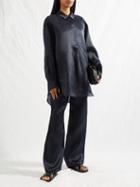 Toteme - Drawstring-waist Satin Trousers - Womens - Navy