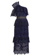 Self-portrait One-shoulder Tiered Floral-lace Midi Dress