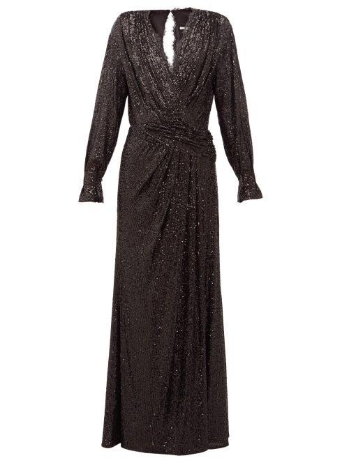 Matchesfashion.com Jonathan Simkhai - Sequin Embroidered Draped V Neck Gown - Womens - Black