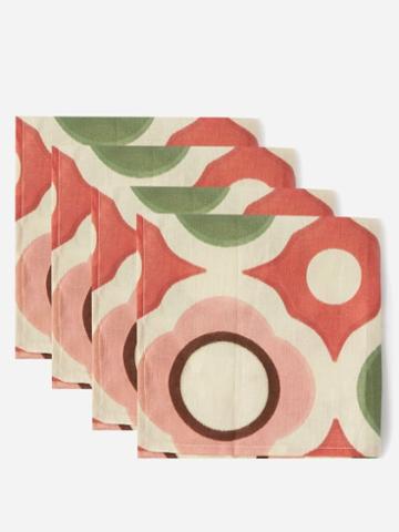 Cabana Magazine - Set Of Four Cosima Floral-print Linen Napkins - Womens - Green Multi