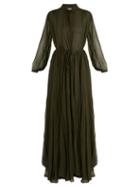 Matchesfashion.com By. Bonnie Young - Long Sleeved Silk Chiffon Gown - Womens - Green