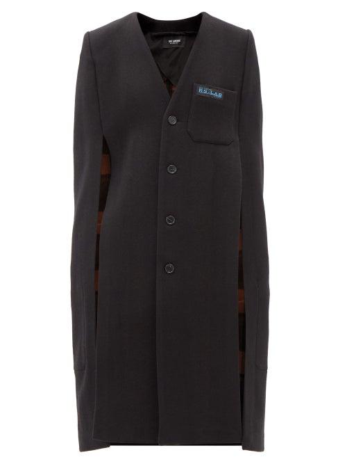 Matchesfashion.com Raf Simons - Labo Chest-logo Wool-blend Cape - Womens - Black Brown