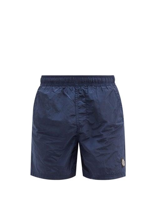 Matchesfashion.com Stone Island - Logo-patch Garment-dyed Shell Swim Shorts - Mens - Dark Blue