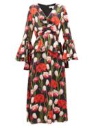 Matchesfashion.com Borgo De Nor - Serafina Tulip Print Silk Cloqu Midi Dress - Womens - Black Multi