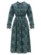 Matchesfashion.com Horror Vacui - Marie Louis Floral Print Smocked Cotton Dress - Womens - Green Multi