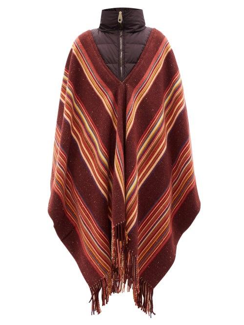 Chlo - Quilted-collar Striped Cashmere-blend Poncho - Womens - Brown Multi