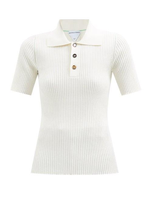 Bottega Veneta - Ribbed-knit Linen-blend Polo Shirt - Womens - Ivory