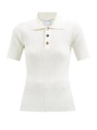 Bottega Veneta - Ribbed-knit Linen-blend Polo Shirt - Womens - Ivory