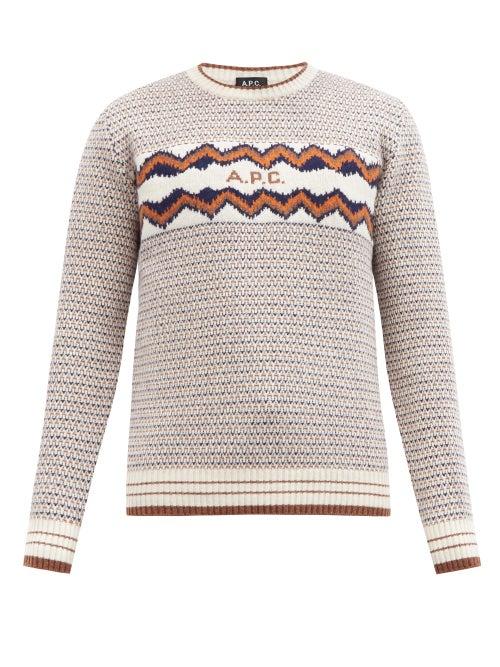 Matchesfashion.com A.p.c. - Ben Zigzag-jacquard Wool Sweater - Mens - White Multi