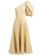 Matchesfashion.com Franoise - Asymmetric Puff Sleeve Cotton Midi Dress - Womens - Beige