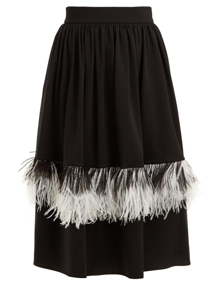 Christopher Kane Feather-embellished Wool-blend Midi Skirt