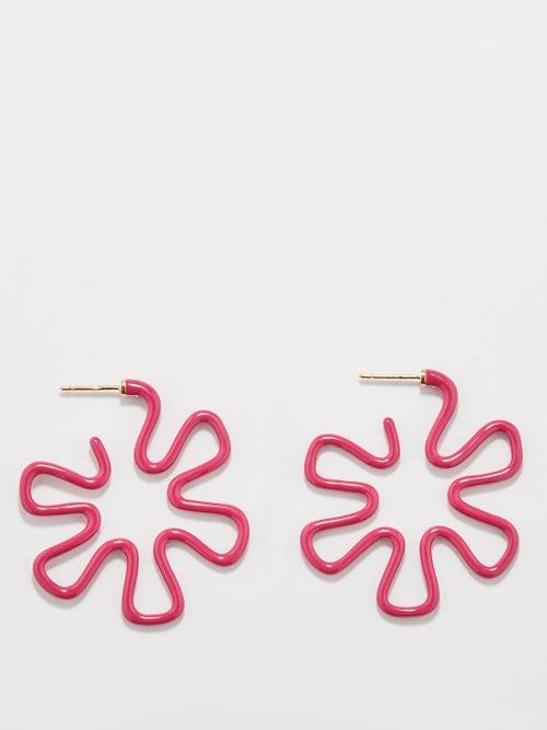 Bea Bongiasca - B Amarena Enamel, 9kt Gold & Silver Earrings - Womens - Pink Multi
