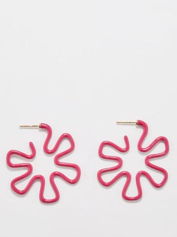 Bea Bongiasca - B Amarena Enamel, 9kt Gold & Silver Earrings - Womens - Pink Multi