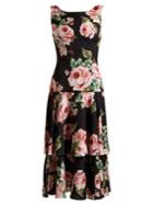 Dolce & Gabbana Dropped-waist Rose-print Charmeuse Dress