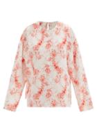 Ladies Rtw Valentino - Roseflow-print Silk Crepe De Chine Blouse - Womens - Red White