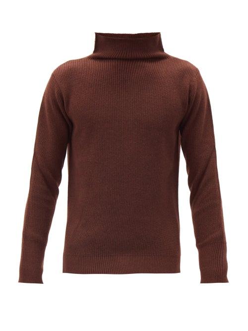 Matchesfashion.com Barena Venezia - High-neck Waffle-knit Wool Sweater - Mens - Brown