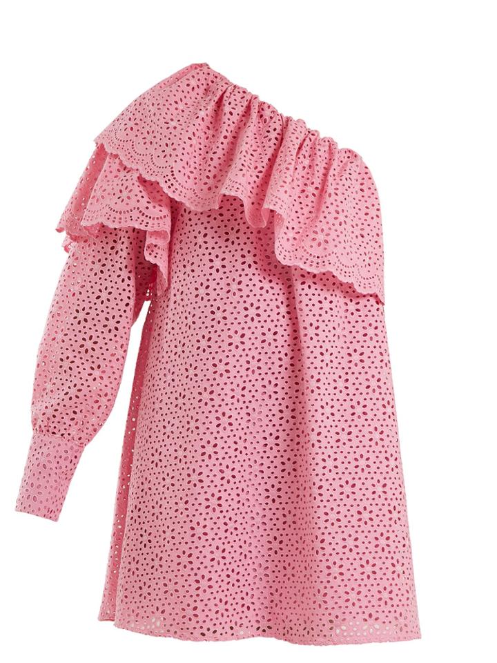 Msgm One-shoulder Broderie-anglaise Cotton Dress