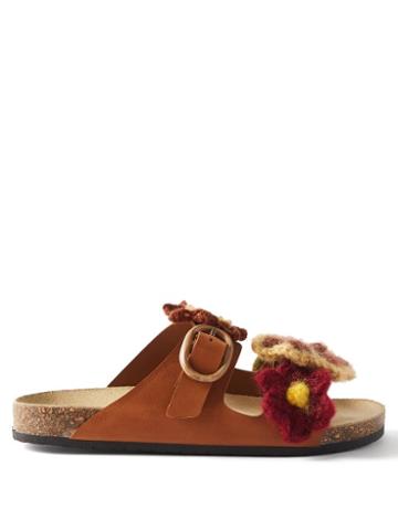 Brother Vellies - Greg Crocheted-flower Leather Sandals - Womens - Brown Multi