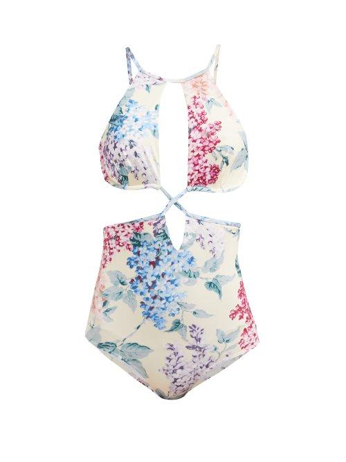 Matchesfashion.com Ephemera - Bloom Printed Cut Out Swimsuit - Womens - Blue Print