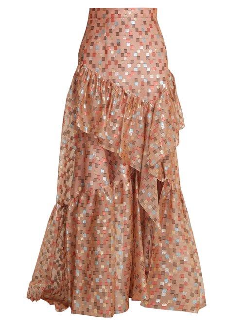 Matchesfashion.com Peter Pilotto - Fil Coup Jacquard Silk Blend Organza Skirt - Womens - Nude Print