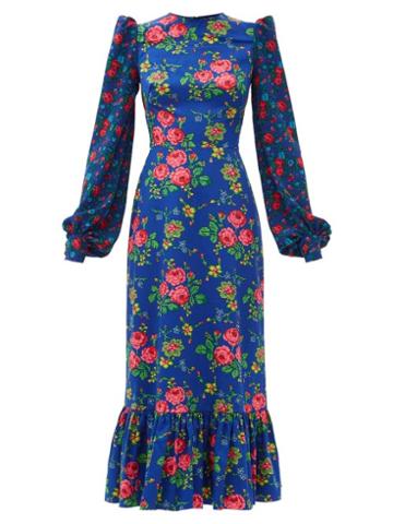 Matchesfashion.com The Vampire's Wife - The Villanelle Floral-print Cotton Maxi Dress - Womens - Blue Multi