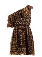 Matchesfashion.com Saint Laurent - Leopard Print Asymmetric Silk Mousseline Dress - Womens - Leopard