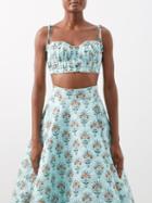 Agua By Agua Bendita - Moringa Floral Cotton-poplin Cropped Top - Womens - Blue Print