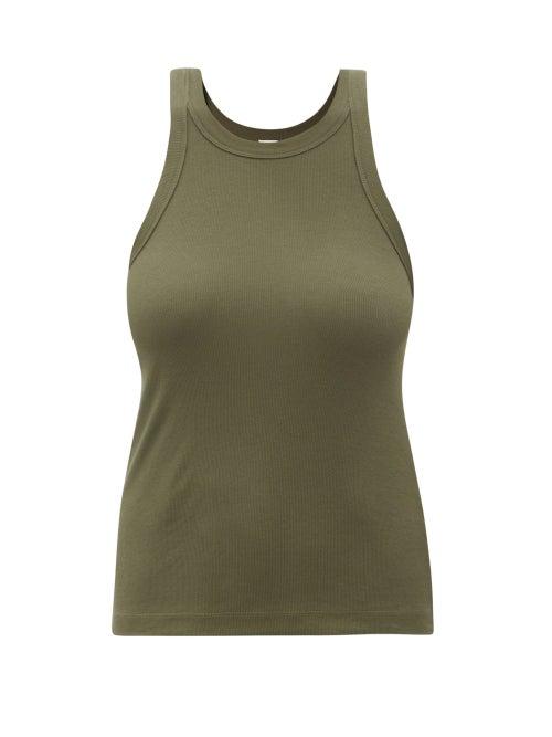 Totme - Ribbed Organic Cotton-blend Jersey Tank Top - Womens - Dark Green