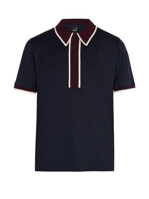 Matchesfashion.com Dunhill - Contrast Panel Cotton Polo Shirt - Mens - Navy Multi