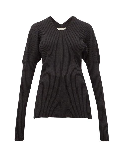 Matchesfashion.com Bottega Veneta - V-neck Ribbed Wool Sweater - Womens - Dark Grey