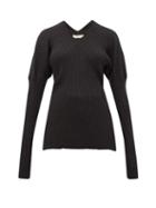 Matchesfashion.com Bottega Veneta - V-neck Ribbed Wool Sweater - Womens - Dark Grey