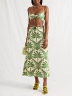 Johanna Ortiz - Beach Life Silk Crepe De Chine Bralette Top - Womens - Cream Green