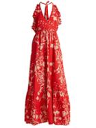 Matchesfashion.com Borgo De Nor - Violeta Weed Print Halterneck Maxi Dress - Womens - Red Print