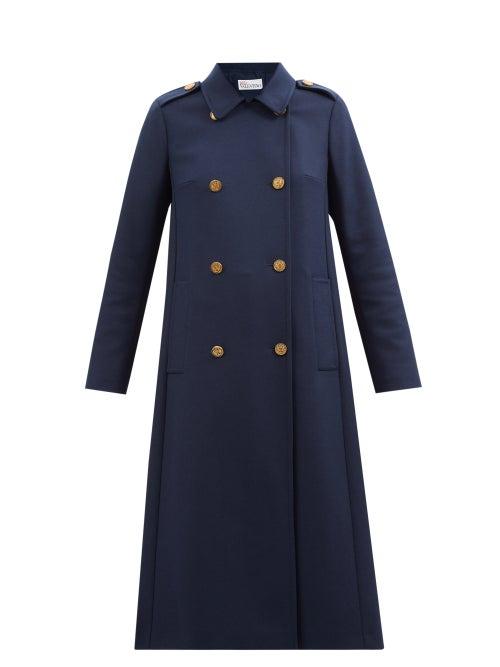 Redvalentino - Pleated-back Double-breasted Wool-blend Coat - Womens - Navy