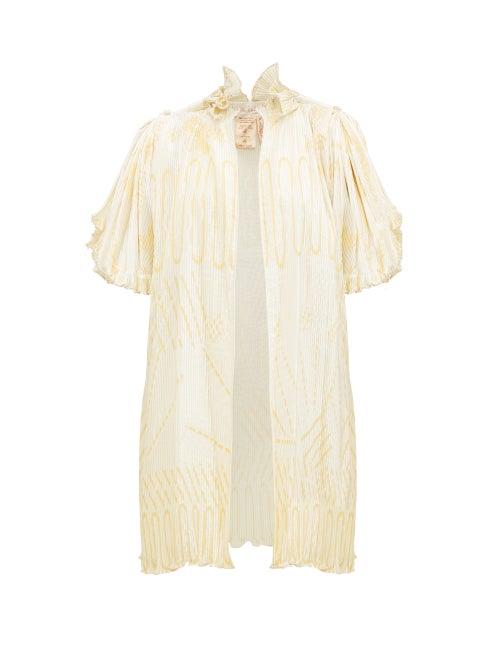 Matchesfashion.com William Vintage - Zandra Rhodes Silkscreened Pleated Satin Jacket - Womens - Ivory