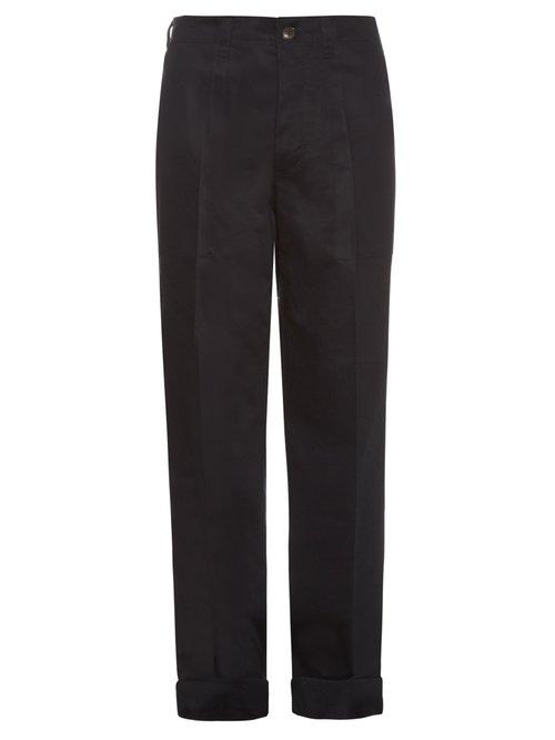Matchesfashion.com Mafalda Von Hessen - Wide Leg Cotton Blend Trousers - Womens - Navy