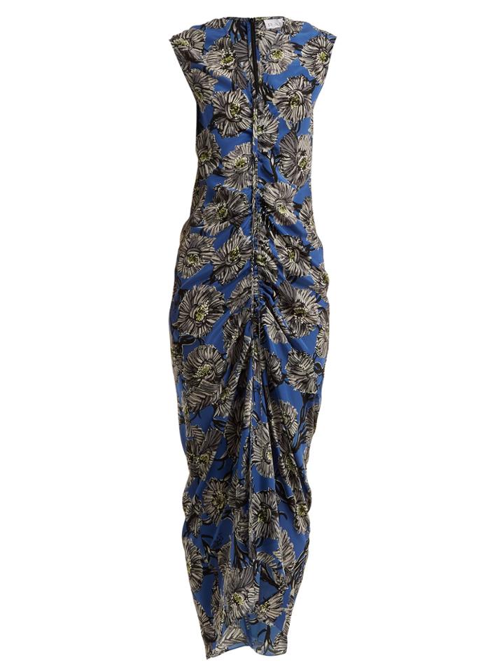 Raey Ruched-front Giant Floral-print Silk Dress