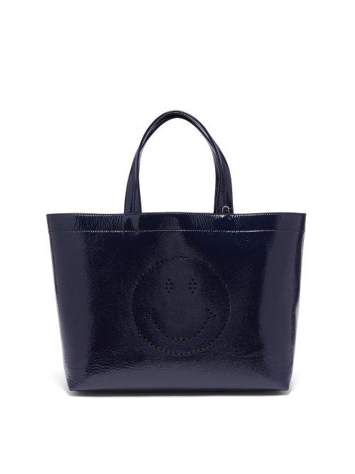 Matchesfashion.com Anya Hindmarch - Smiley Patent Leather Tote - Womens - Navy