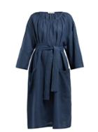 Matchesfashion.com Denis Colomb - Tie Waist Linen Dress - Womens - Navy