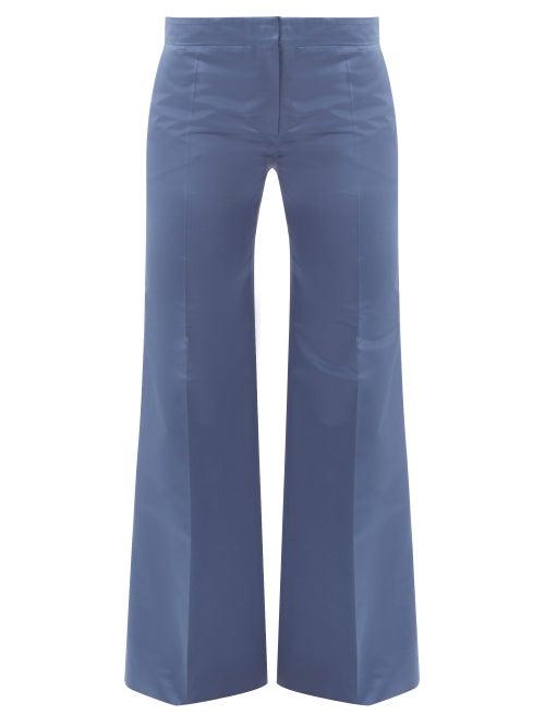 Matchesfashion.com Valentino - High-rise Silk-satin Straight-leg Trousers - Womens - Blue