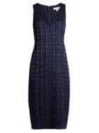 Matchesfashion.com Diane Von Furstenberg - V Neck Sleeveless Textured Satin Dress - Womens - Navy
